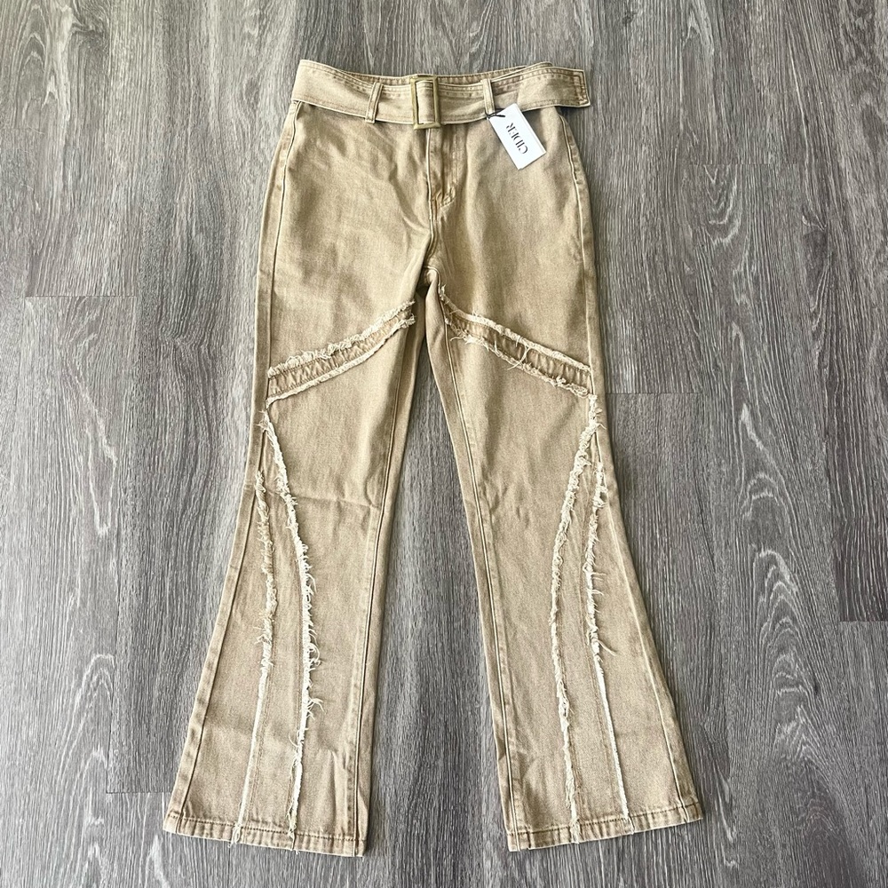 Cider Tan Belted Flare Jeans - Picture 2 of 8